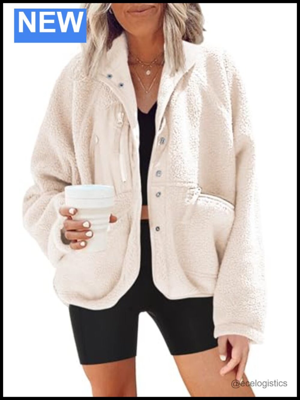 Women's Fuzzy Fleece Jacket Button Down Sherpa Teddy Coat